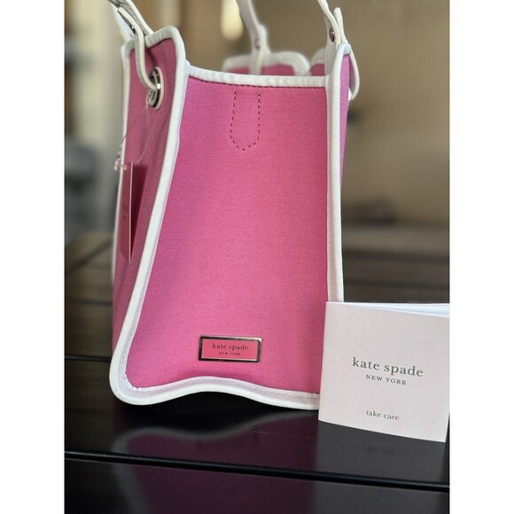 Pink Kate Spade Handbag Leather Trim Crossbody Satchel Makeup Bag - Picture 10 of 12